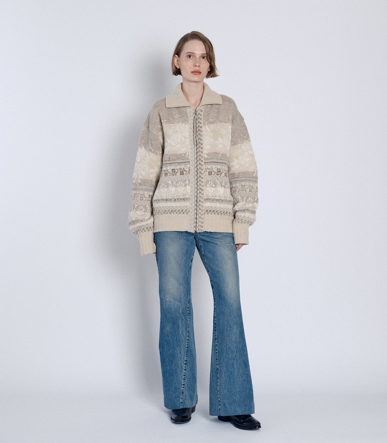 JACQUARD CARDIGAN - NATURAL