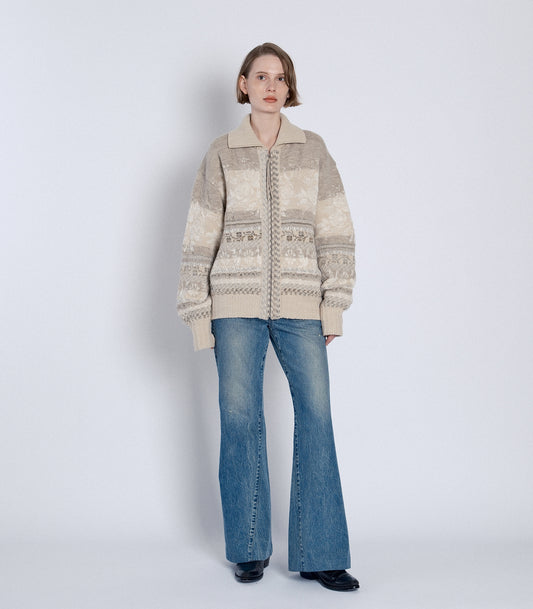 JACQUARD CARDIGAN - NATURAL