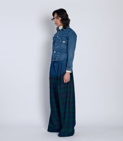 COMBI WIDE TROUSERS - GREEN CHECK - TANAKA