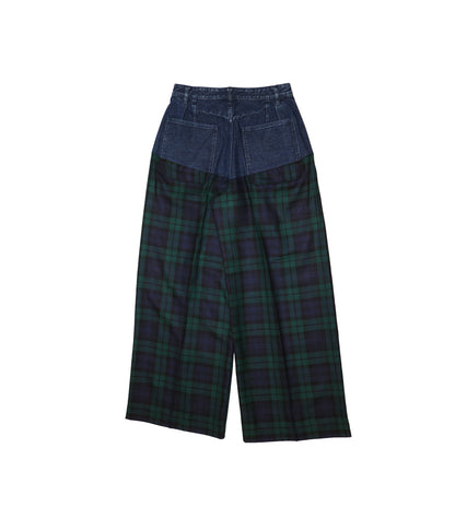 COMBI WIDE TROUSERS - GREEN CHECK - TANAKA