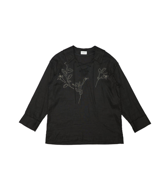 THE TUNIC - BLACK LINEN (EMBROIDERY) - TANAKA