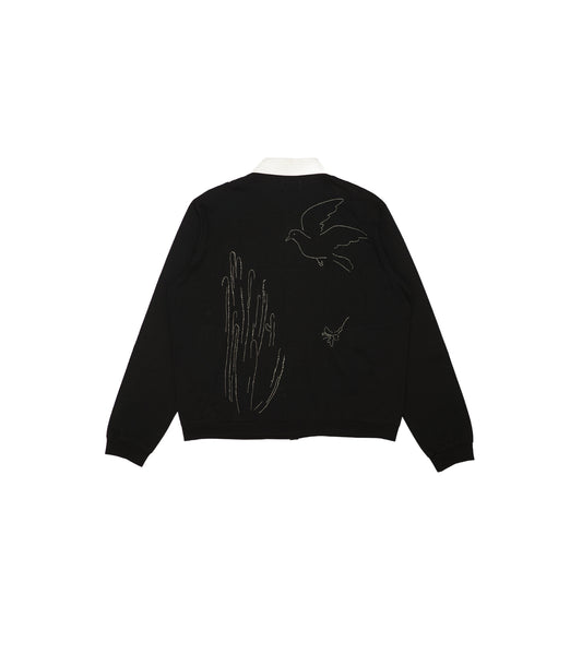 JERSEY CARDIGAN - BLACK (EMBROIDERY) - TANAKA
