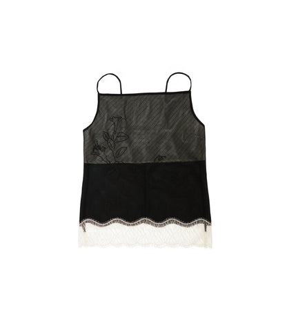COMBI-CAMI TOP - BLACK(EMBROIDERY) - TANAKA