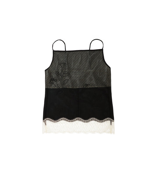 COMBI-CAMI TOP - BLACK(EMBROIDERY) - TANAKA