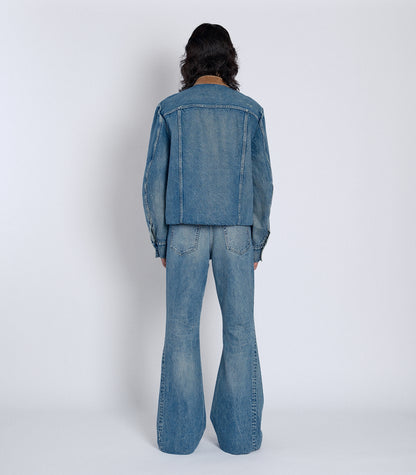 FLARE JEAN TROUSERS - GREEN BLUE - TANAKA