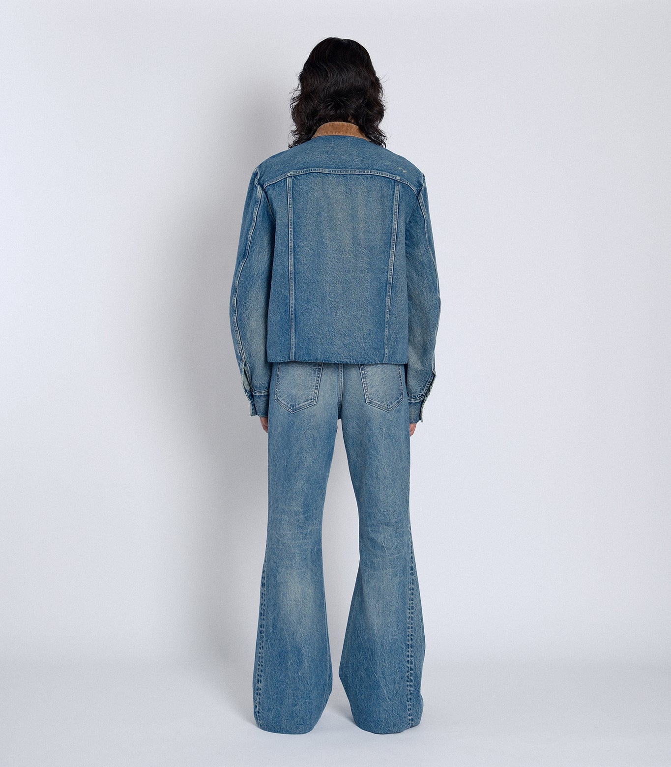 NO COLLAR TRUCKER JACKET - GREEN BLUE