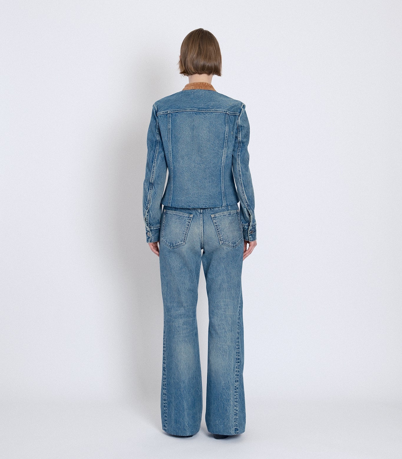 NO COLLAR TRUCKER JACKET - GREEN BLUE