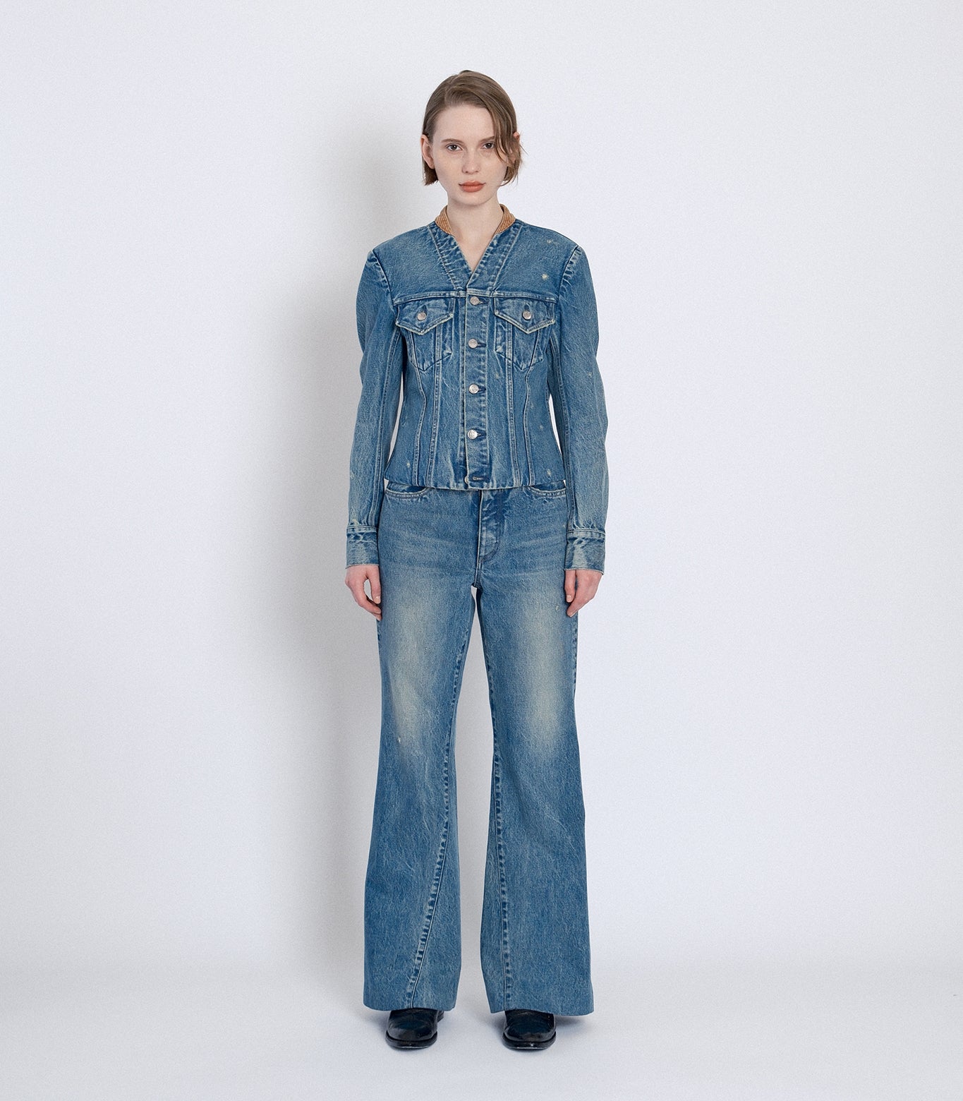 FLARE JEAN TROUSERS - GREEN BLUE
