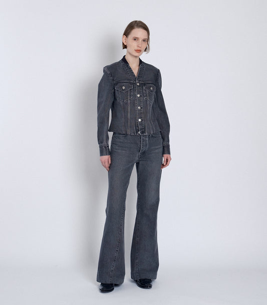 NO COLLAR TRUCKER JACKET - GRAY