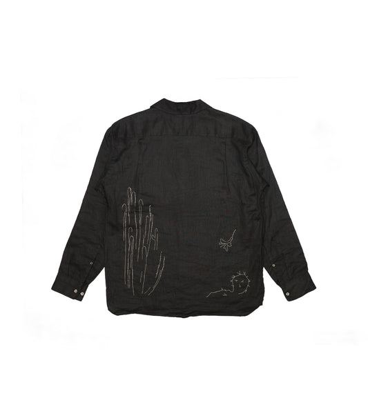THE SHIRTS - BLACK LINEN (EMBROIDERY) - TANAKA
