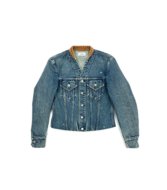 NO COLLAR TRUCKER JACKET - GREEN BLUE
