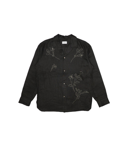THE SHIRTS - BLACK LINEN (EMBROIDERY) - TANAKA