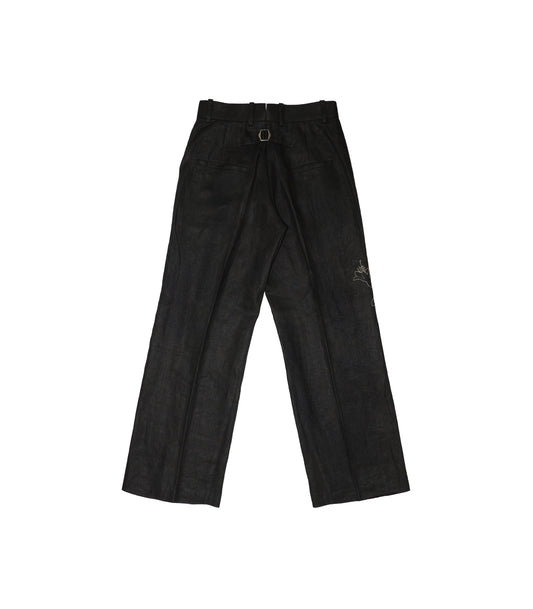 THE TROUSERS - BLACK LINEN(EMBROIDERY) - TANAKA