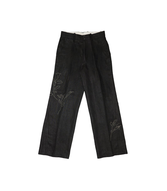 THE TROUSERS - BLACK LINEN(EMBROIDERY) - TANAKA