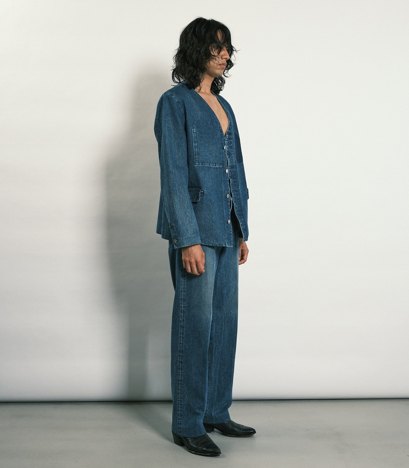NO COLLAR JEAN JACKET - VINTAGE BLUE – TANAKA