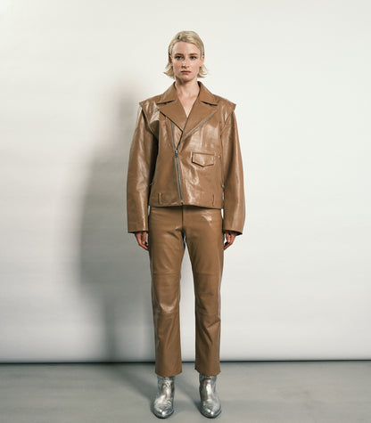 LEATHER TROUSERS - BEIGE - TANAKA