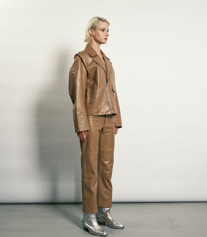 LEATHER TROUSERS - BEIGE - TANAKA