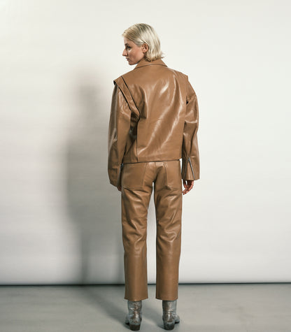 LEATHER TROUSERS - BEIGE - TANAKA